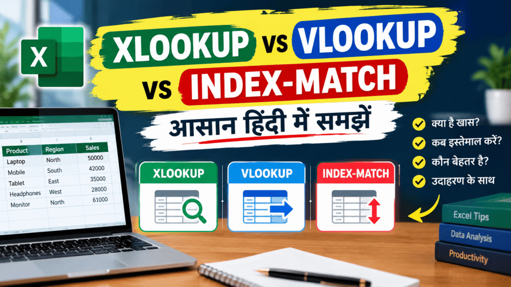 XLOOKUP vs VLOOKUP vs INDEX-MATCH - आसान हिंदी में समझें